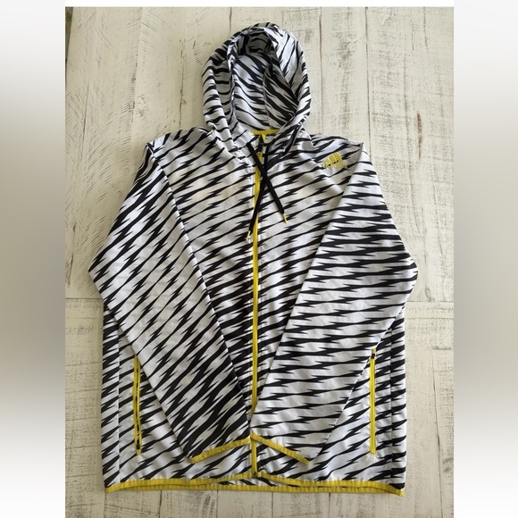 adidas Other - Adidas Black and White Patterned windbreaker Hoodie with Yellow Accents